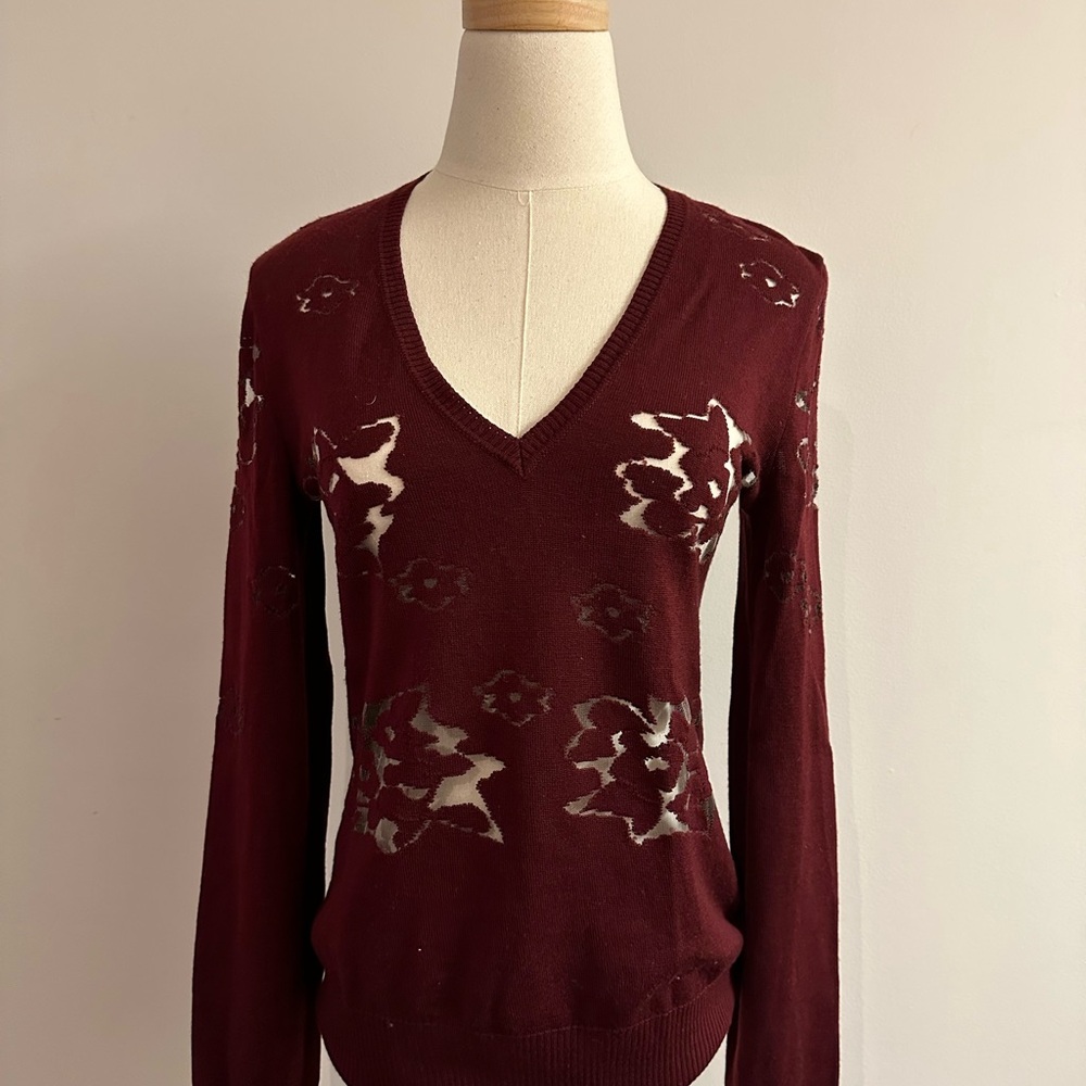 Vintage Christian Dior Burgundy Floral Women's Sweater